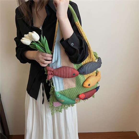 KAWAII Super Cute Funny FISH TOTE BAG Novelty HANDBAG UNIQUE Purse GIFT IDEA - Picture 2 of 7